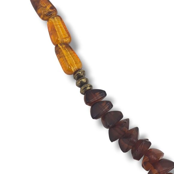 Cookie Lee Beaded Long Necklace Molded Acrylic Root Beer Taupe Brown Neutrals - Picture 6 of 10